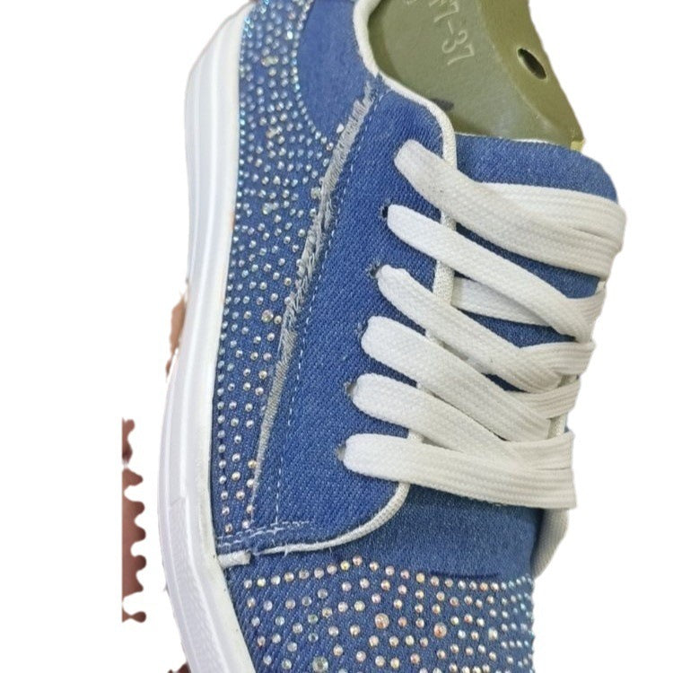Plus Size Women's Shoes Thick Bottom Lace-up Rhinestone Casual Sports Single-layer Shoes
