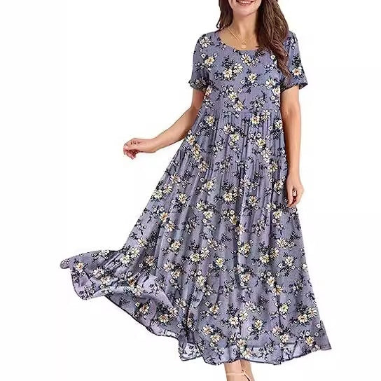 Casual And Comfortable Pleated Loose Floral Dress