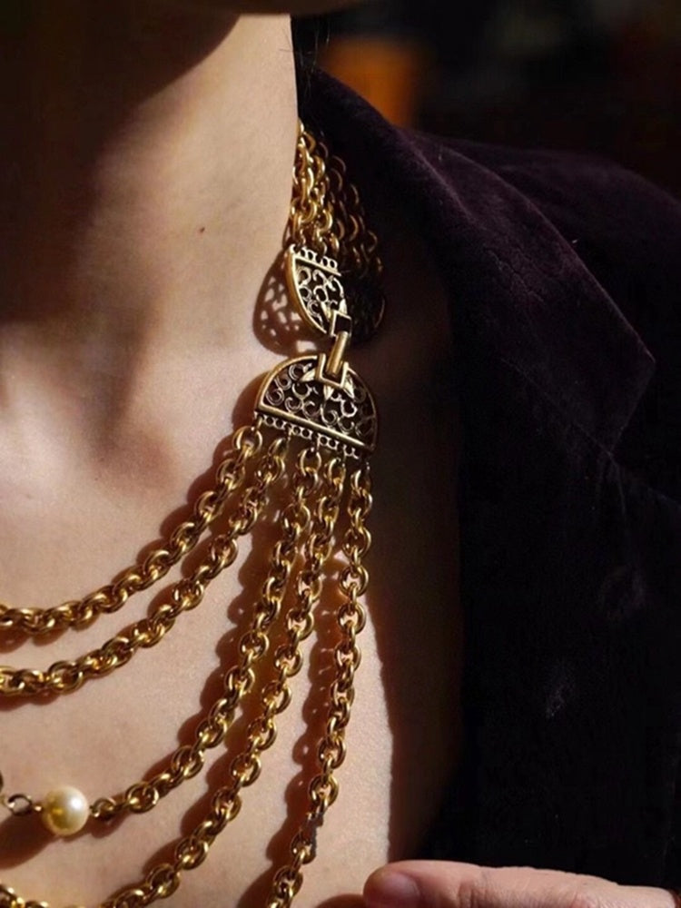 Mid-ancient Vintage Multi-layer Tassel Pearl Vintage Necklace