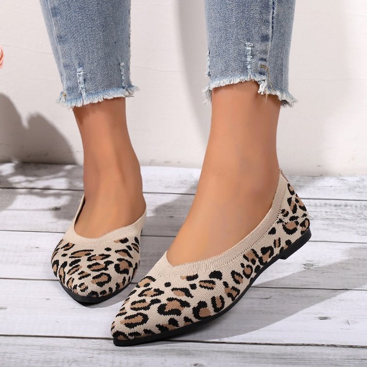 Pointed Toe Shallow Mouth Leopard Print Flat Pumps Fashion Casual Lazy Slip On Pumps