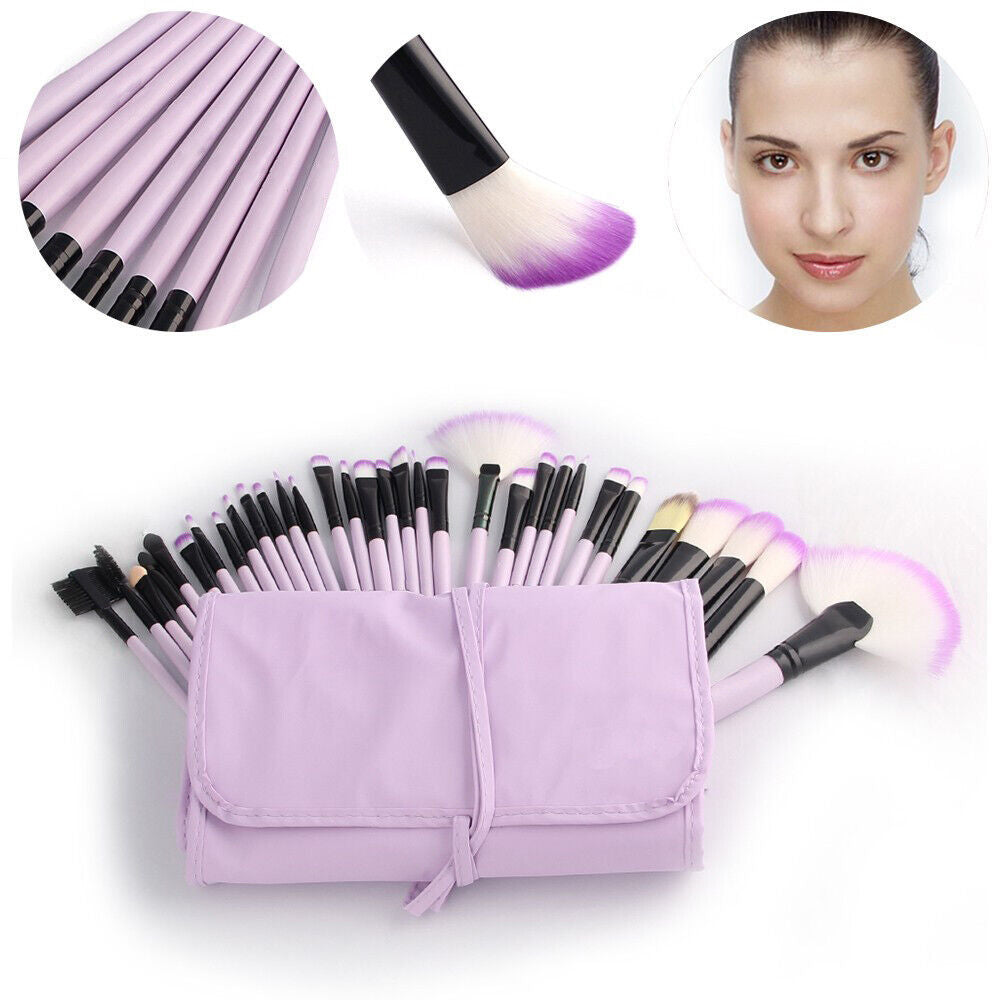 32Pcs Makeup Brushes Pouch Set Blending Powder Puff Professional Cosmetics Tools