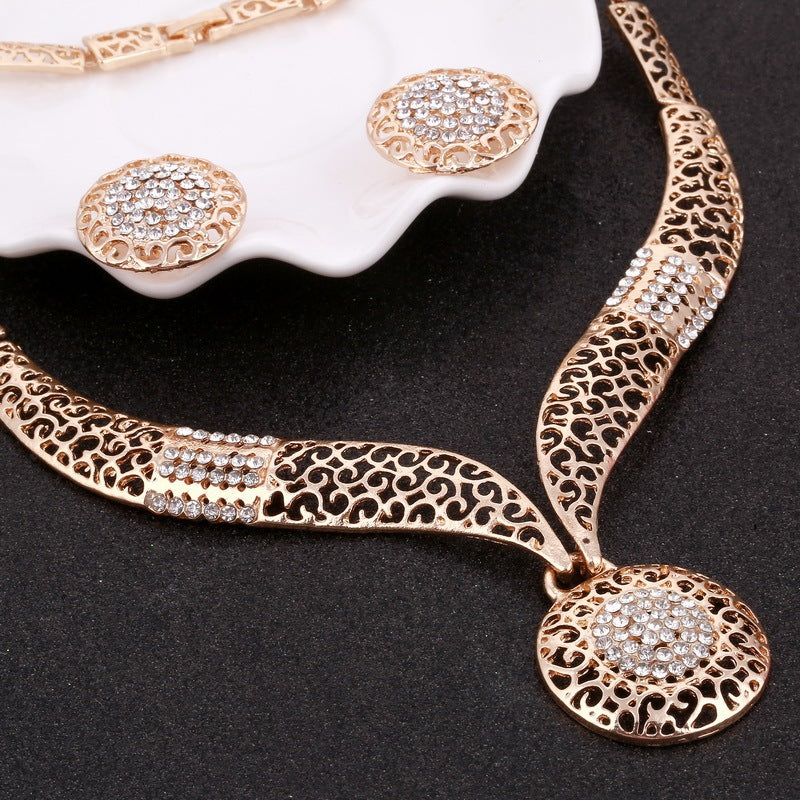 Women Cate Gold Bridal Jewelry Sets Rhinestone Pendan