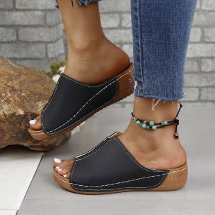 Wedge Platform Peep-toe Slippers Women's Muffin Plus Size Sandals