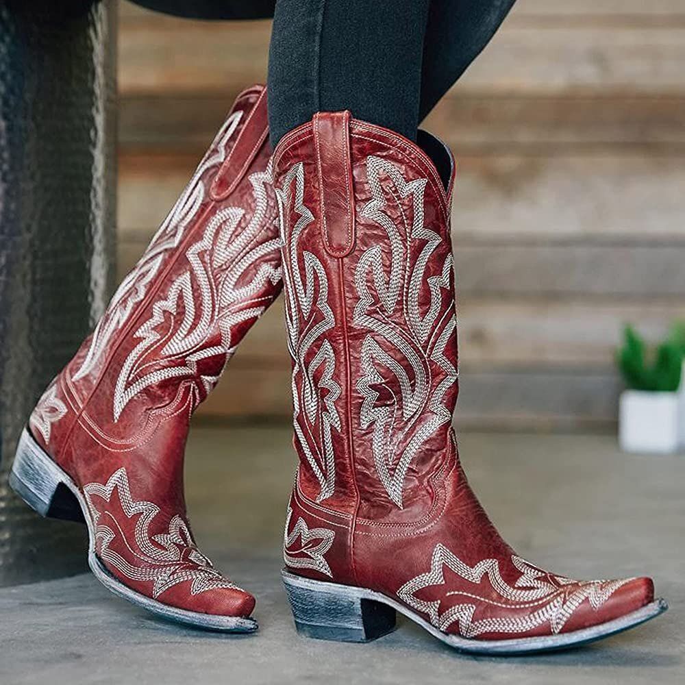 Plus Size Embroidered Pointed Women's Long Rider Boots