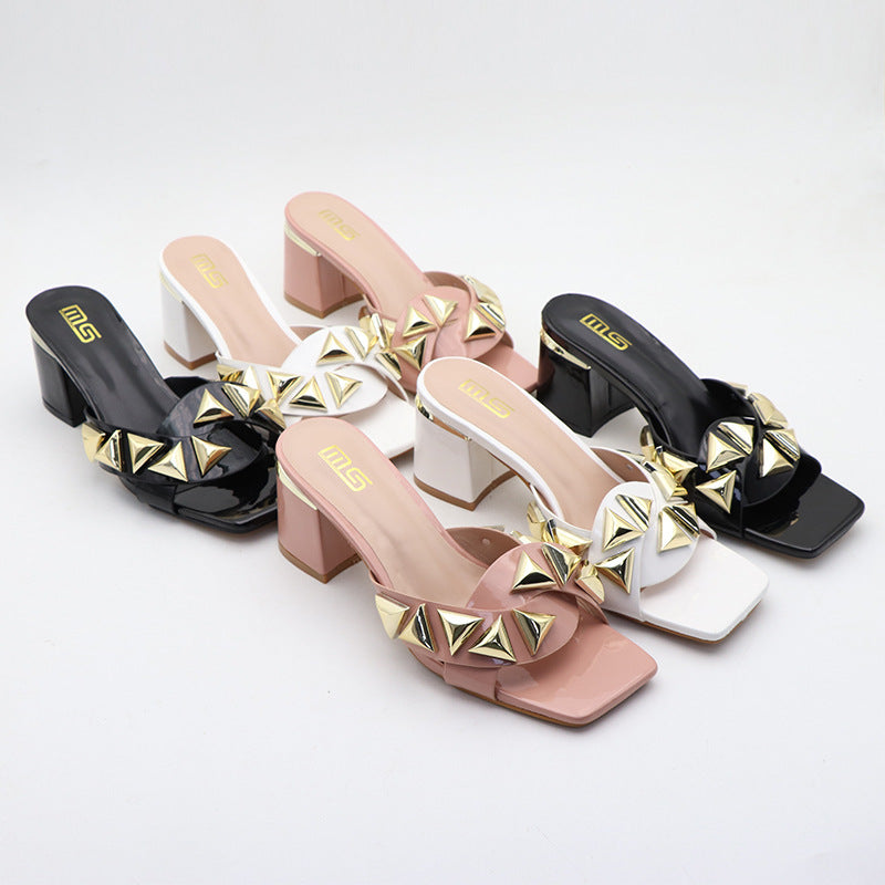 Season Open Toe High Shoes Chunky Heel All-matching Women's Simple Outdoor Sandals