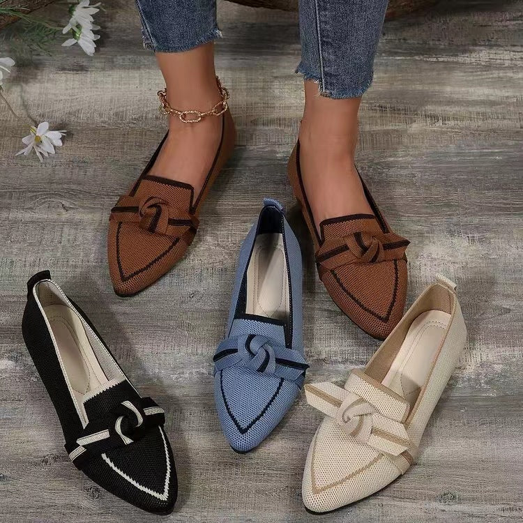 Fashion Pointed Toe Bow Flat Shoes For Women Lying Woven Slip-on Breathable Shoes Summer