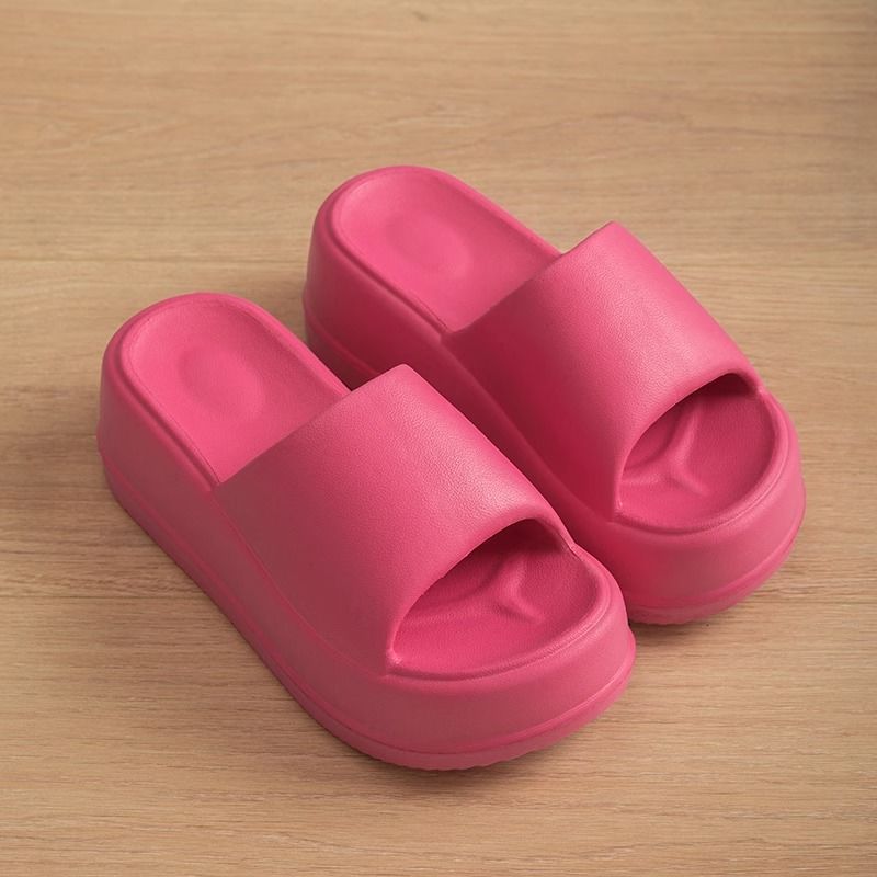 7cm High Heel Flat Slippers Summer Solid Color Non-slip Floor Home Shoes Outdoor Garden Slippers For Women