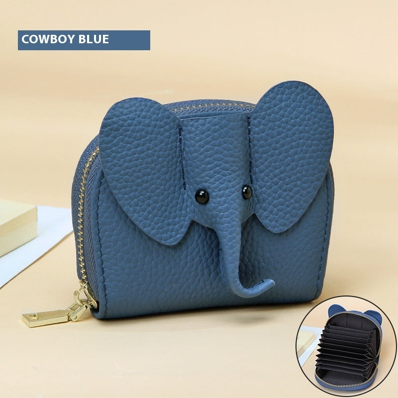 Leather Organ Card Holder Creative Elephant Zipper Wallet