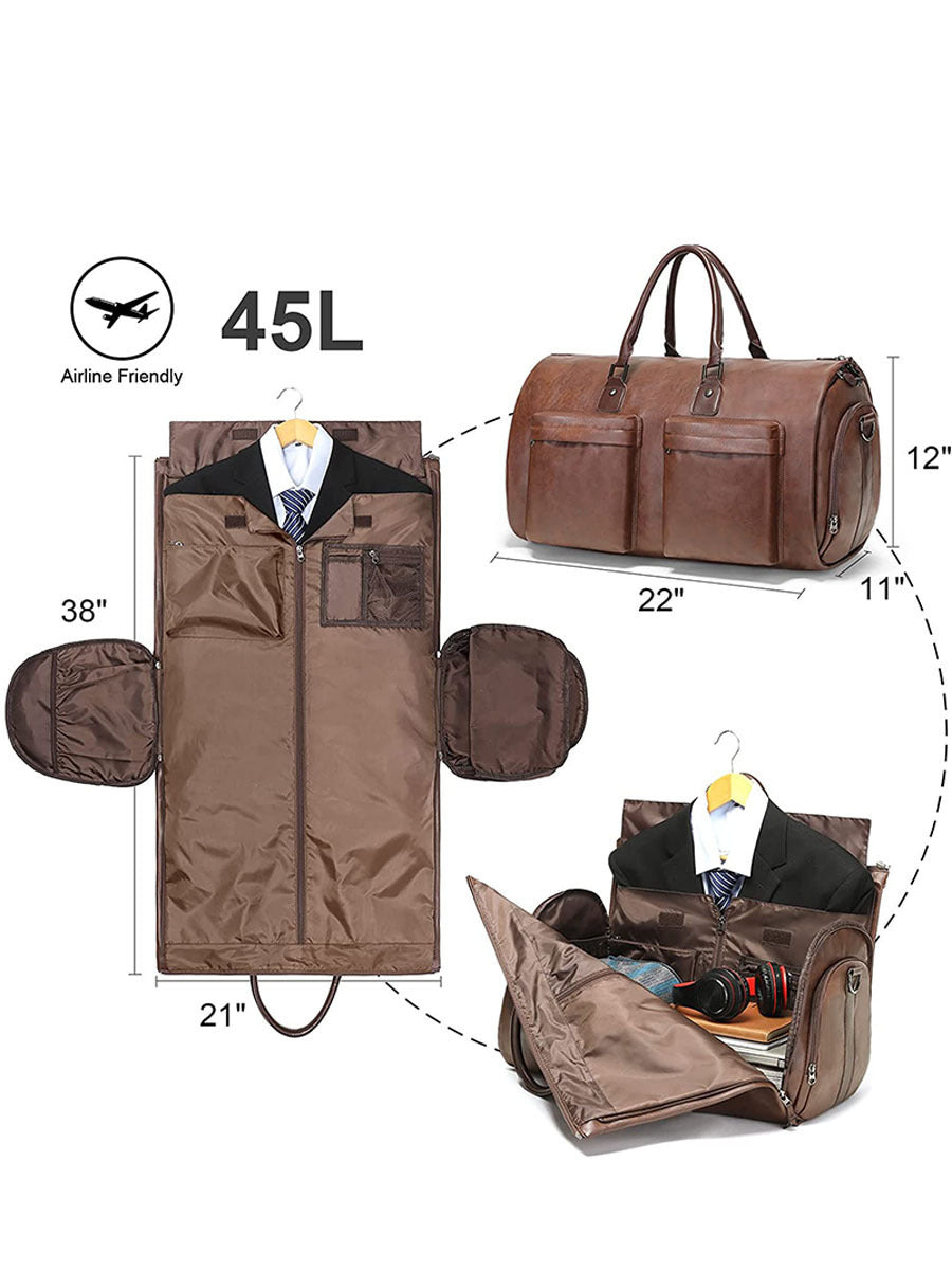 PU Leather Suit Travel Bag Foldable Large Capacity Waterproof With Shoe Compartment