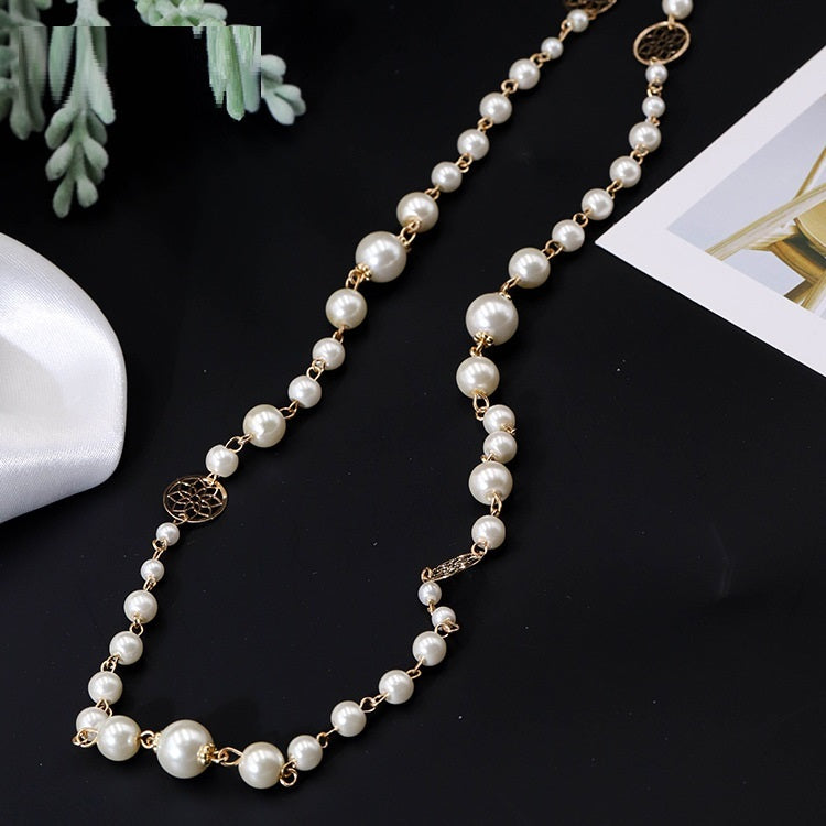 European And American Fashion Glass Pearl Long Necklace