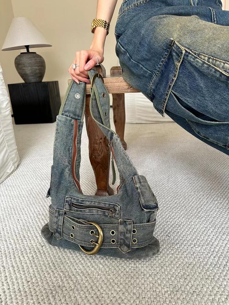 Special-interest Design Vintage Washed Denim Shoulder Bag