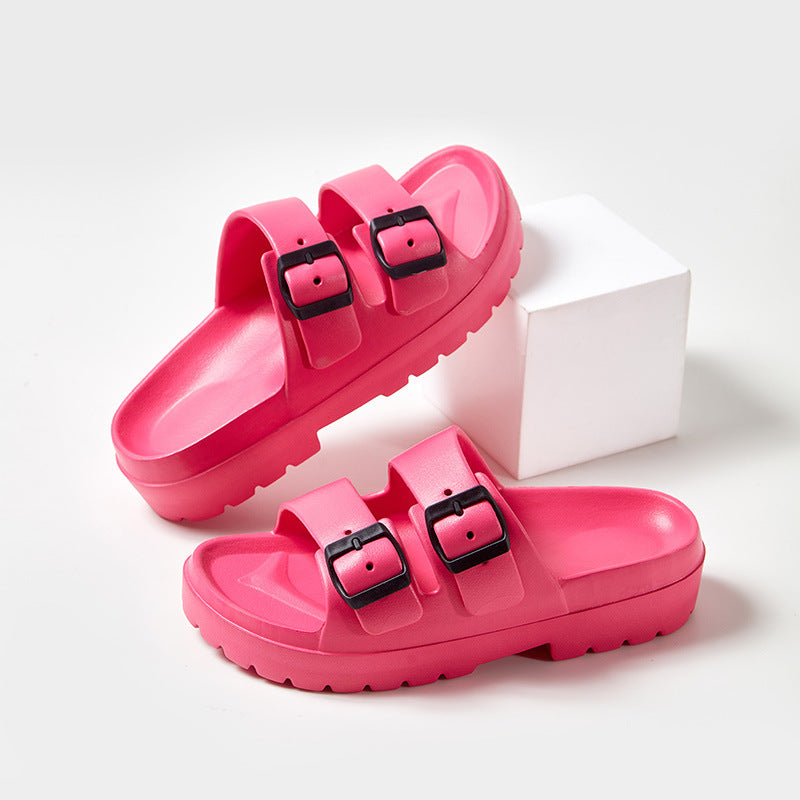 Fashion Double Buckle Slippers Summer Platform Garden Beach Shoes Casual Non-slip Floor Bathroom Home Slipper For Women