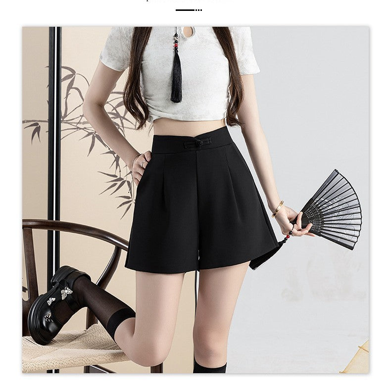 Buckle High Waisted Casual Wide Leg Shorts
