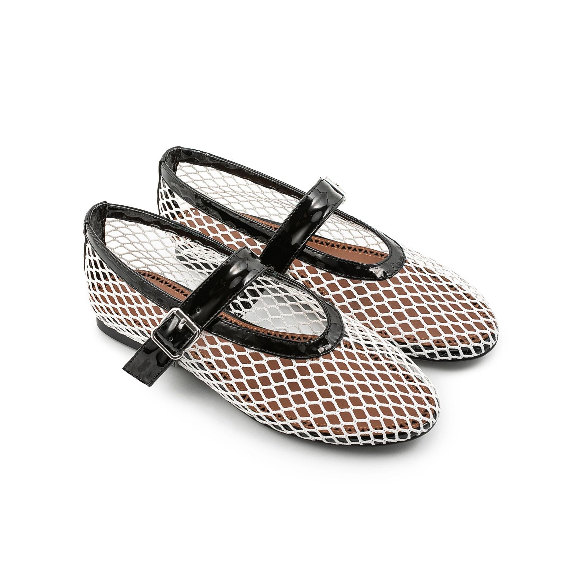 Mary Jane Mesh Ankle Buckle Ballet Flat Sandals