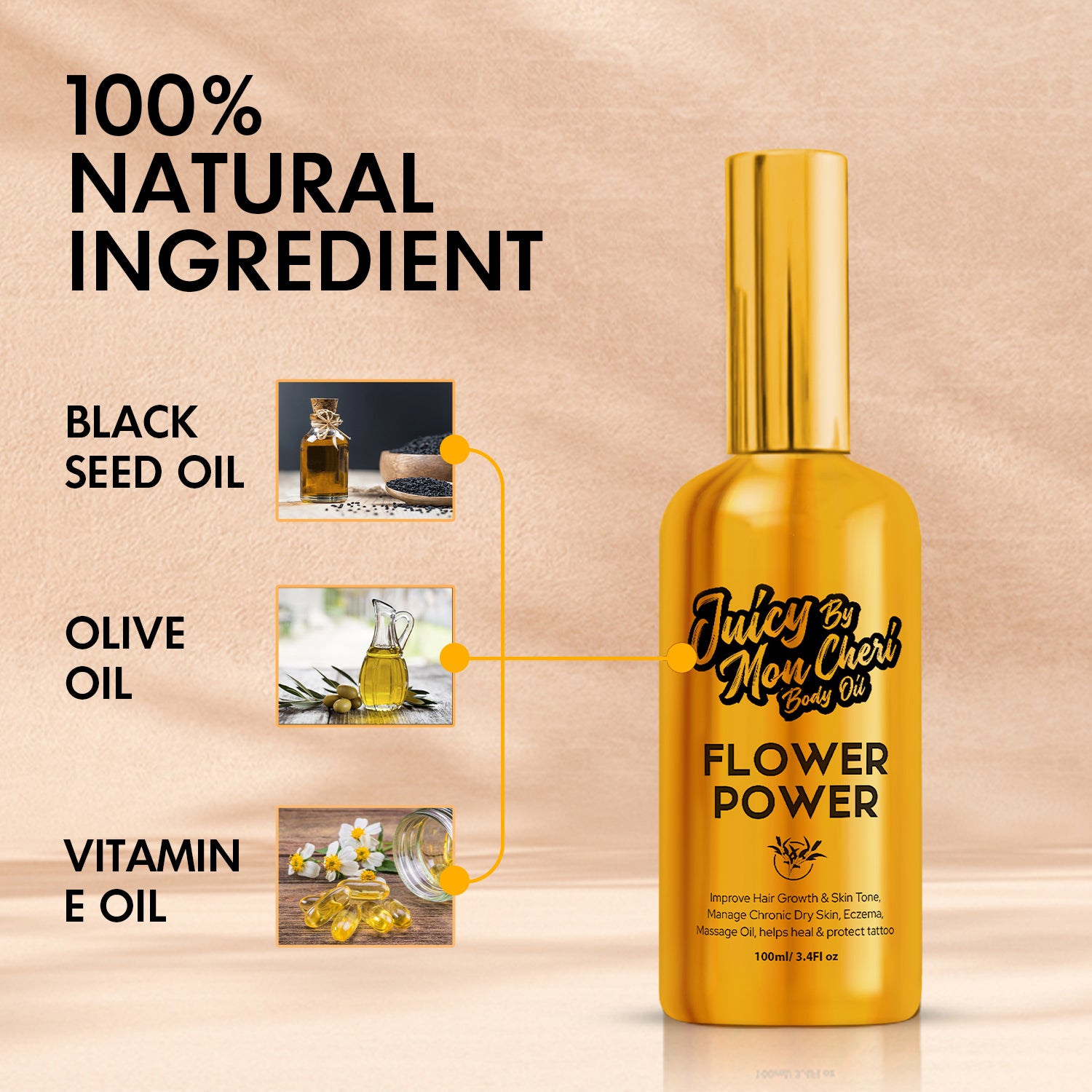 Body Oil Spray Juicy By Mon Cheri Black Seed Body Oil ( Flower Power Scented)