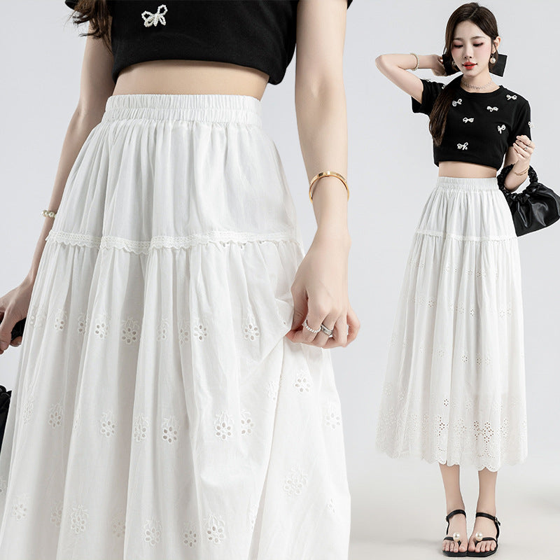 New Chinese Style Chinese Style Embroidery Skirt A- Line Mid-length Tiered-ruffle Dress
