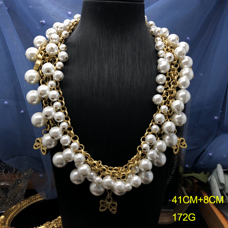 Fashion Retro Distressed Heavy Industry Necklace Pearl
