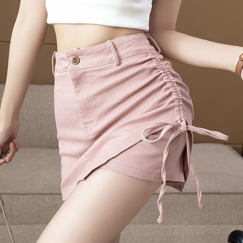 High Waist Slim Irregular A- Line Skirt Fashion Pleating Stretch Culottes