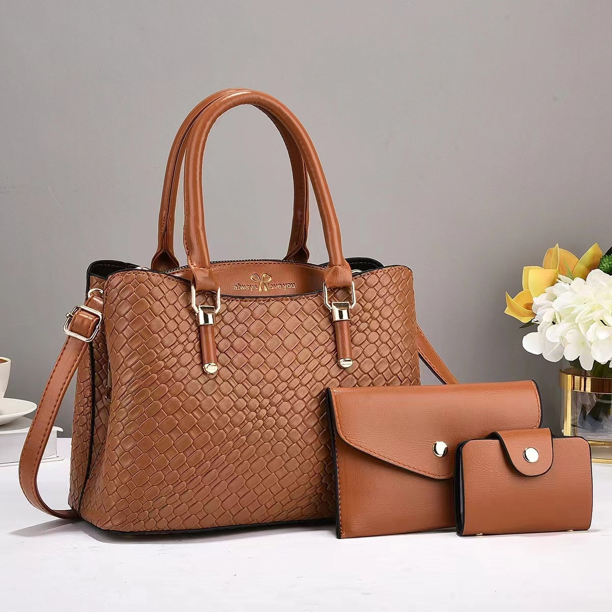 Woven Texture Three-piece Set Large Capacity One Shoulder Combination Bags