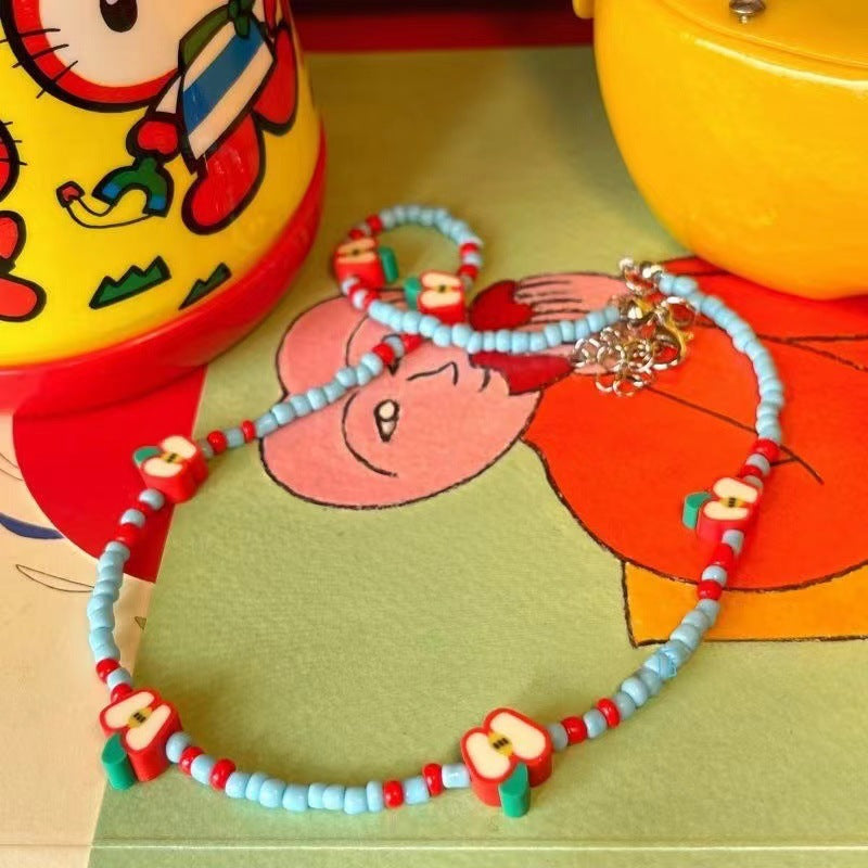Simple Contrast Color Childlike Colorful Beaded Necklace