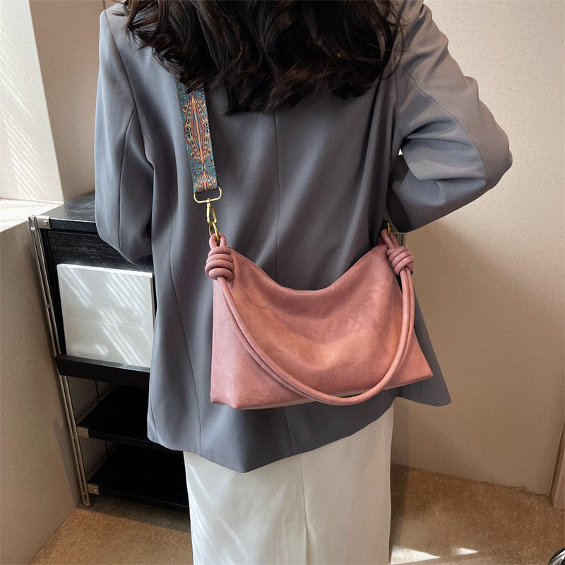 Women's High-end Soft Leather Textured Shoulder Geometric Wide Shoulder Strap Crossbody Bag