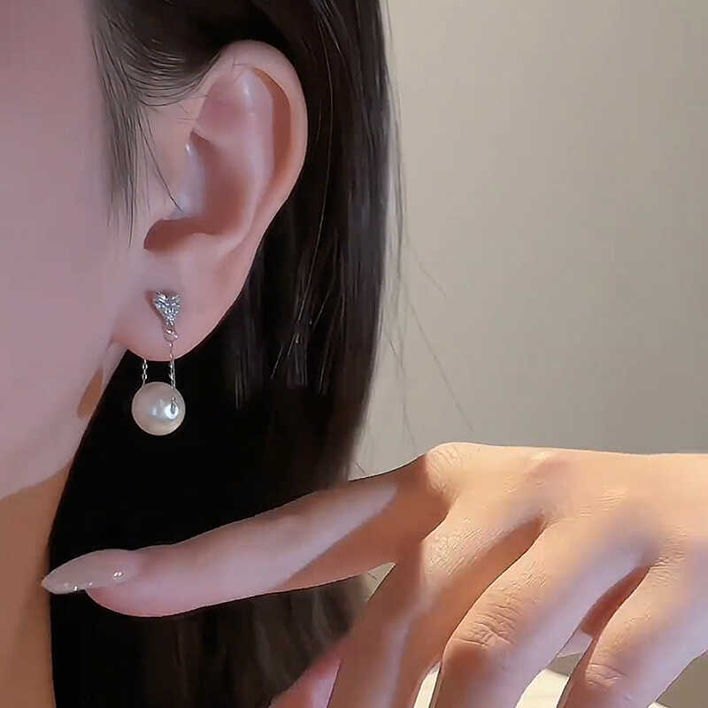 Simple Fully Jeweled Loving Heart Pearl Pendant Earrings