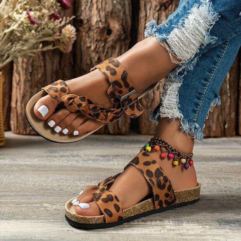 Leopard Print Denim Color Plus Size Platform Slippers