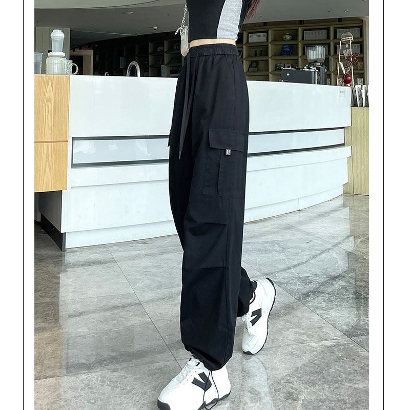Drawstring Tooling Style High Waist Design Sense Ankle-tied Sports Wide-leg Pants
