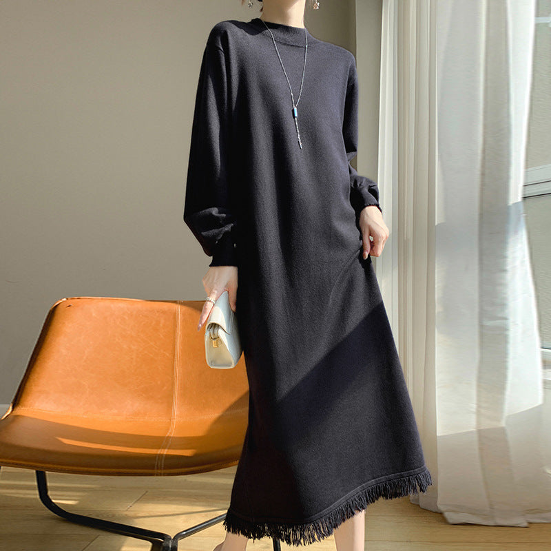 Half Turtleneck Tassel Design Knitted Dress