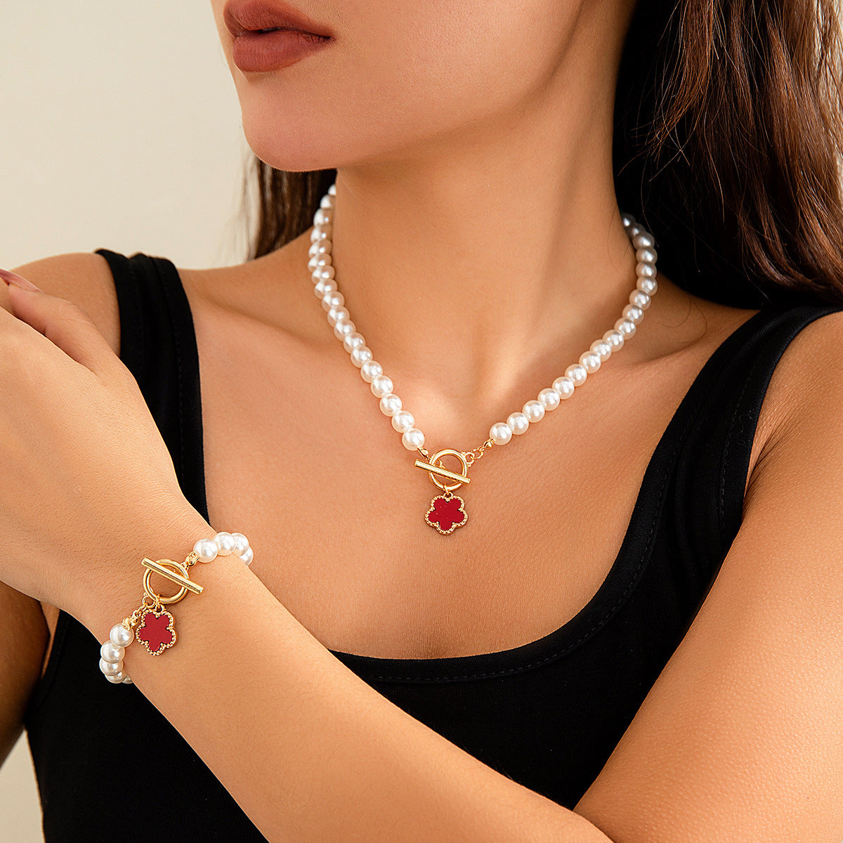 Five-petal Flower Pearl Necklace Special-interest Design