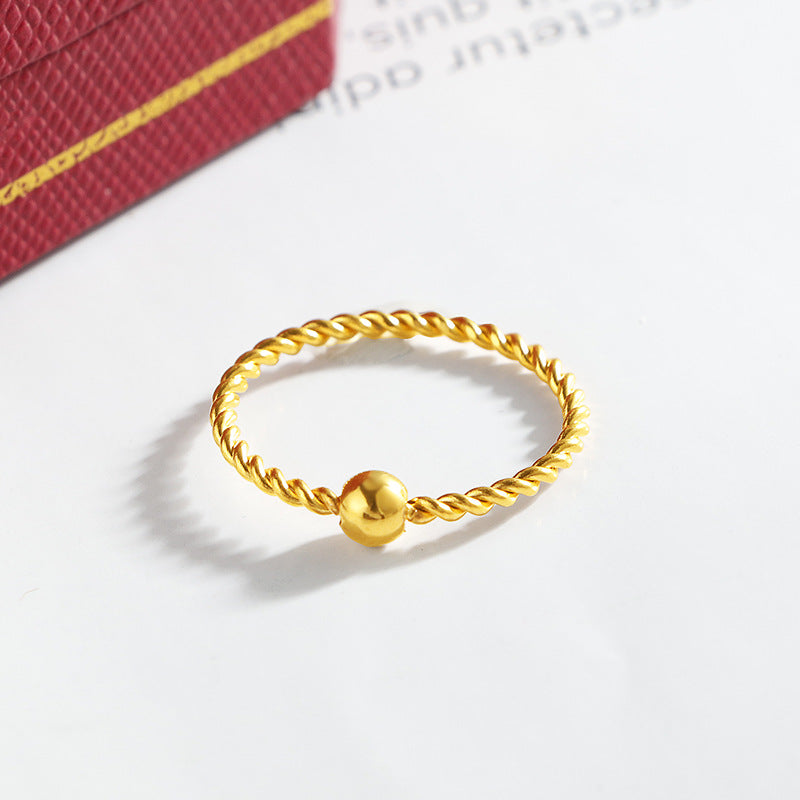 Titanium Steel Golden Twist Round Beads Golden Bean Ring Female