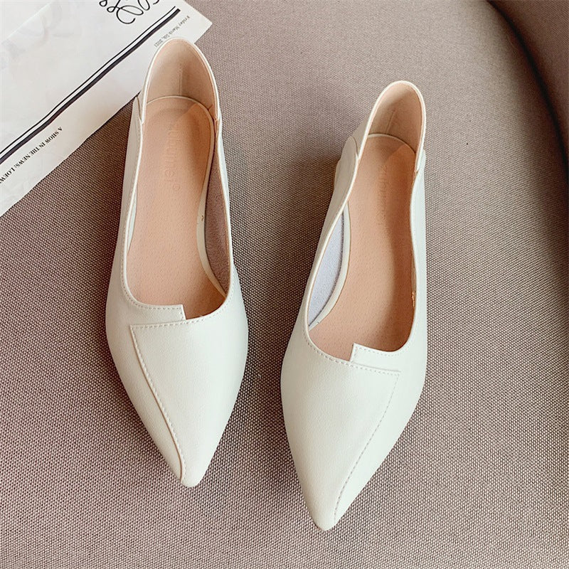 Pointed-toe Authentic Leather Soft Bottom Chunky Heel Shoes Two-way Shoes