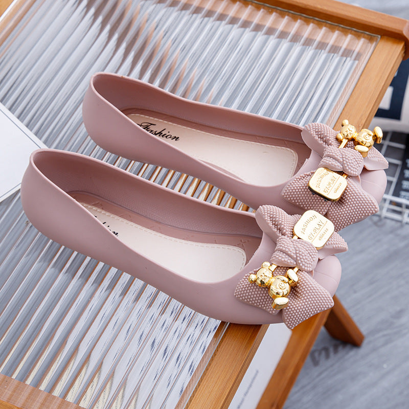 Women's Sandals Solid Color Flat Fashion Buckle Bow Summer Outdoor Casual
