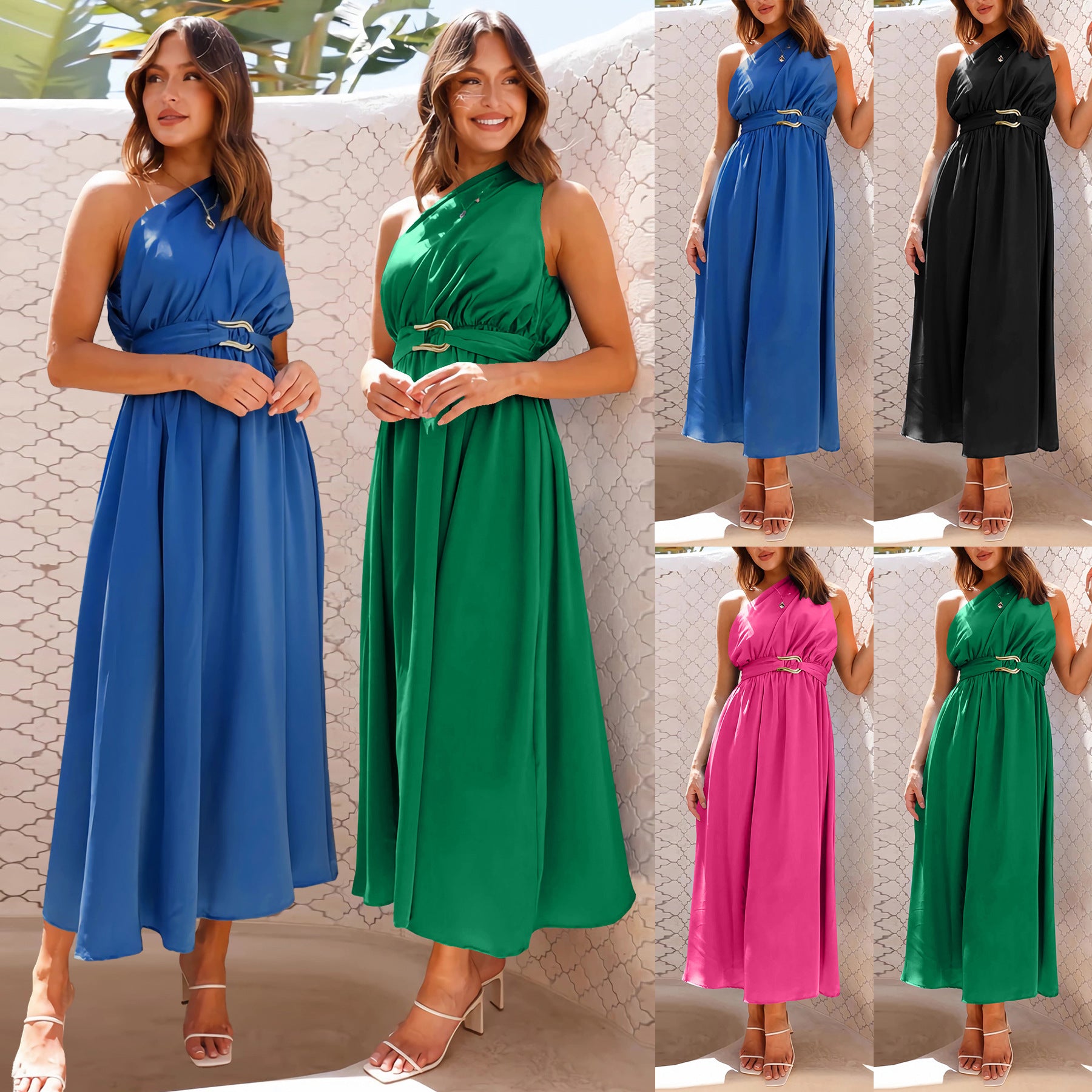 Women's Fashion Shoulder Solid Color Dress