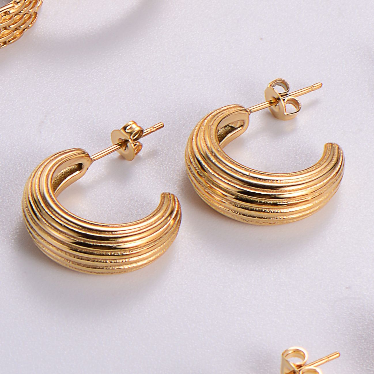 Elegant Water Drop Round Half Circle Crescent Hollow Stainless Steel Earrings