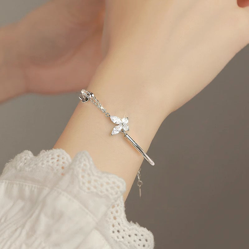 S925 Sterling Silver Butterfly Bracelet Women's Silver Accessories Light Luxury Minority Exquisite