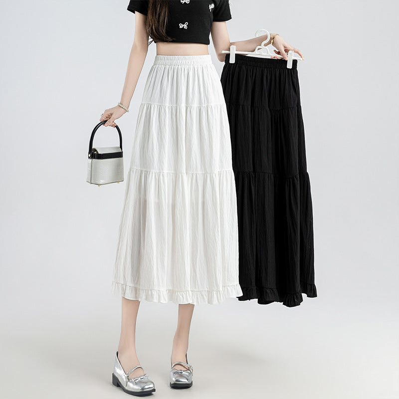 Lace Stitching Fashion Small Lace Elastic Waist Mid-length Umbrella Skirt