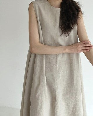 Chic Style Loose Sleeveless Pumpkin Color Long Cotton And Linen Dress