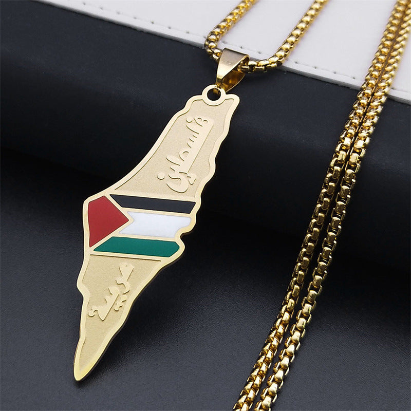 Palestine Israel Map Pendant Necklaces For Men Women Stainless Steel Gold Color Palestinians Ethnic Map Jewelry Gifts