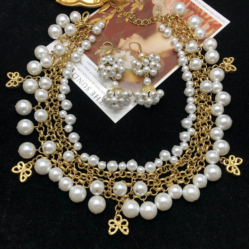 Fashion Retro Distressed Heavy Industry Necklace Pearl