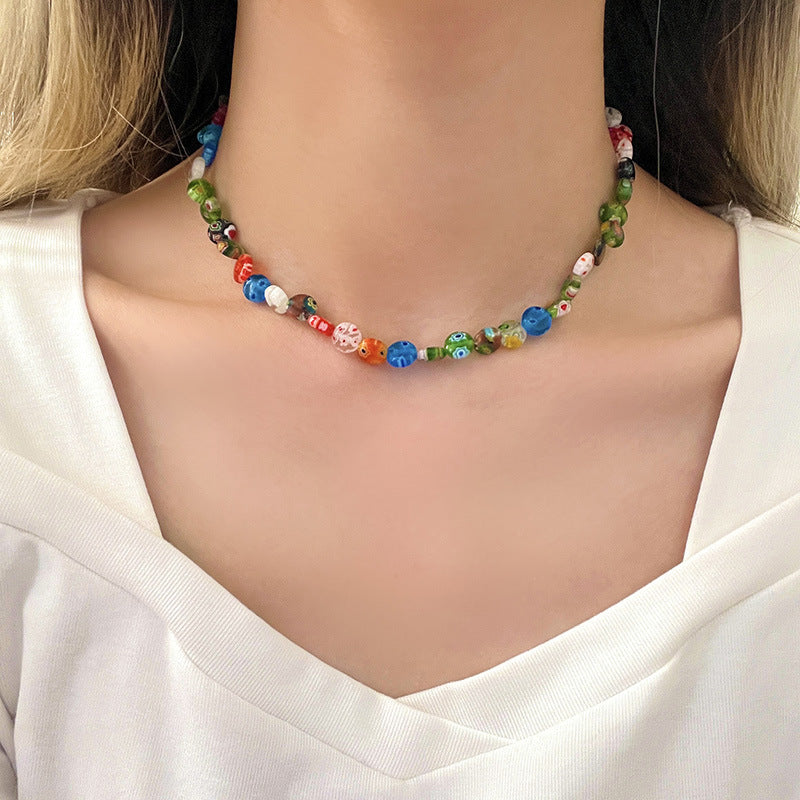 Women's Colored Glaze Pearl Necklace Design Sense