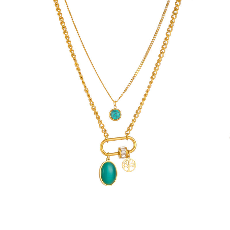 Double-layer Stainless Steel Gold-plated Chain Turquoise