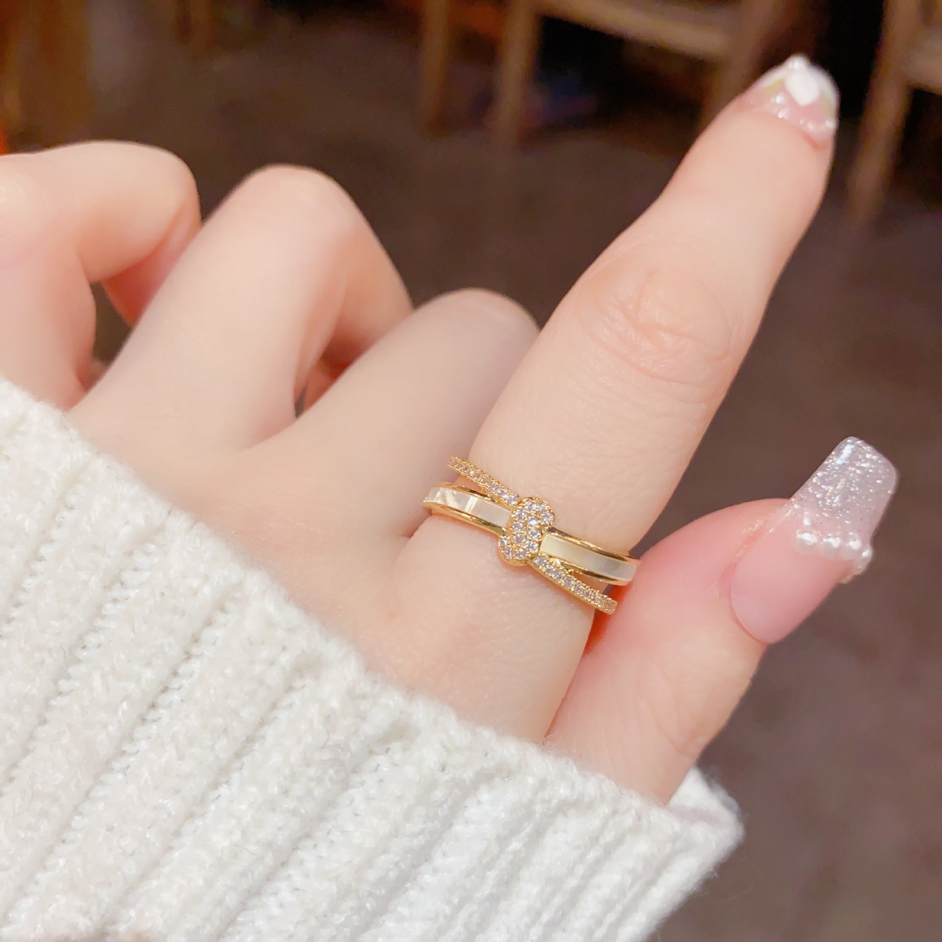 Korean Style Simple And Light Luxury Special-interest Design Shell Double Layer Wave Open Ring