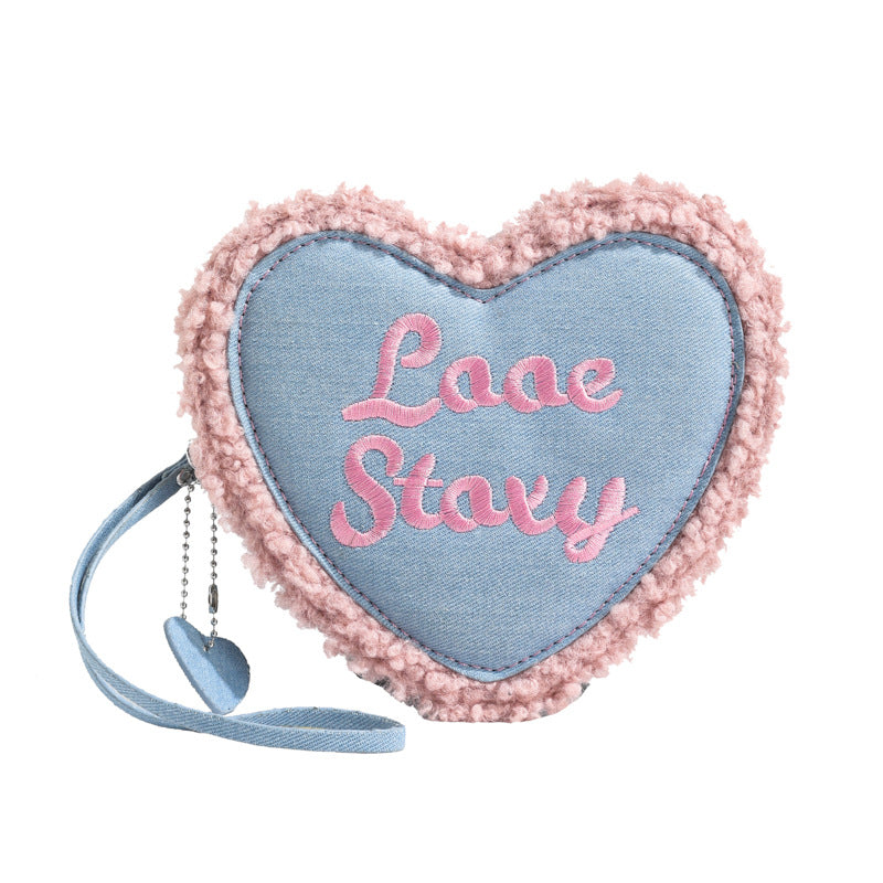 Women's Heart-shaped Letter Embroidered Crossbody Shoulder Bag