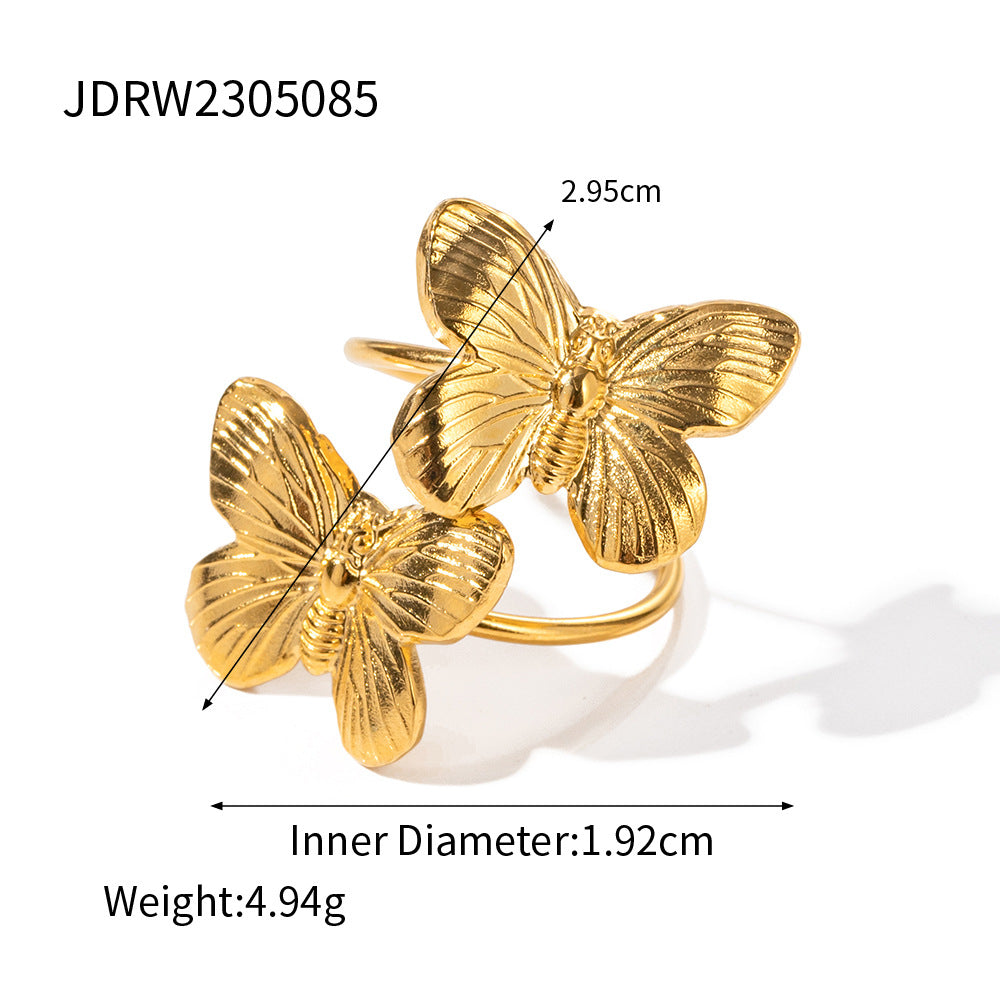 Simple Fashion In Europe And America High-grade Steel Stainless Steel Butterfly Ring Adjustable
