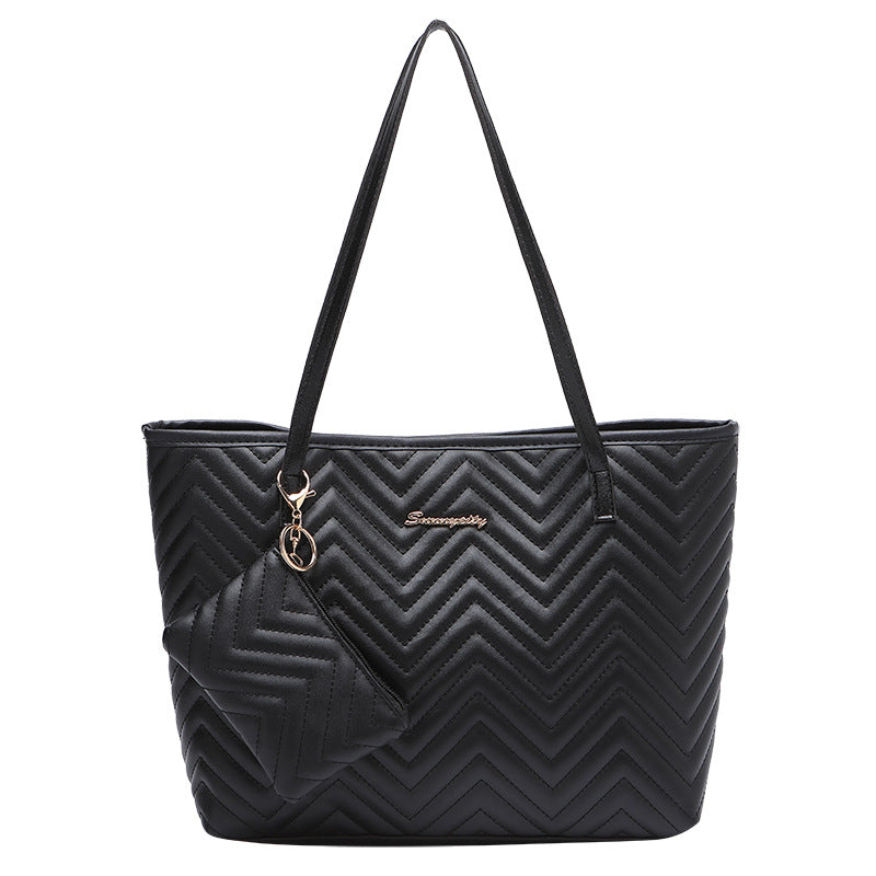 Women's Fashionable Wave Pattern Diamond Plaid Embroidered Shoulder Bag