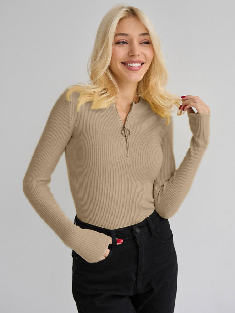 Women's Fashionable Elegant Zipper Knitted Bottoming Shirt