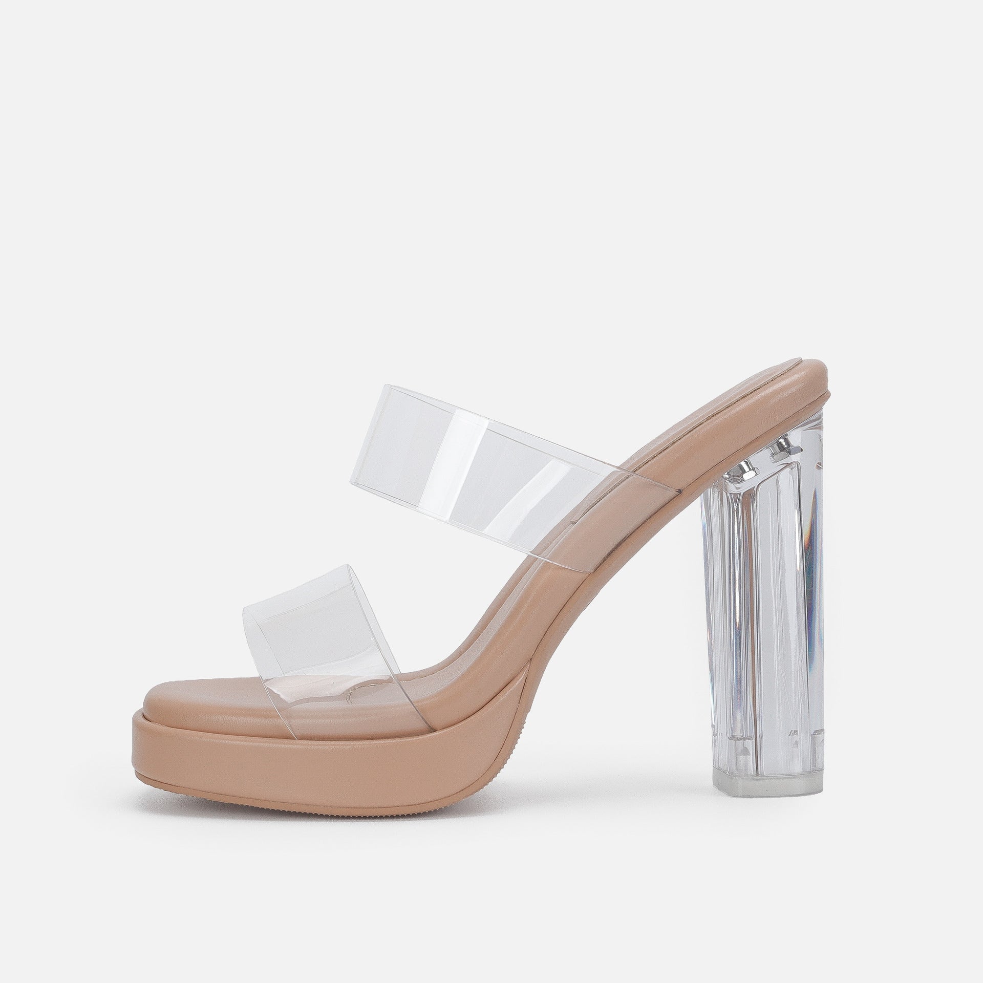 Ankle-strap High Heel Women's Sandals Transparent Crystal Thick Heel Shoes For Outer Wear