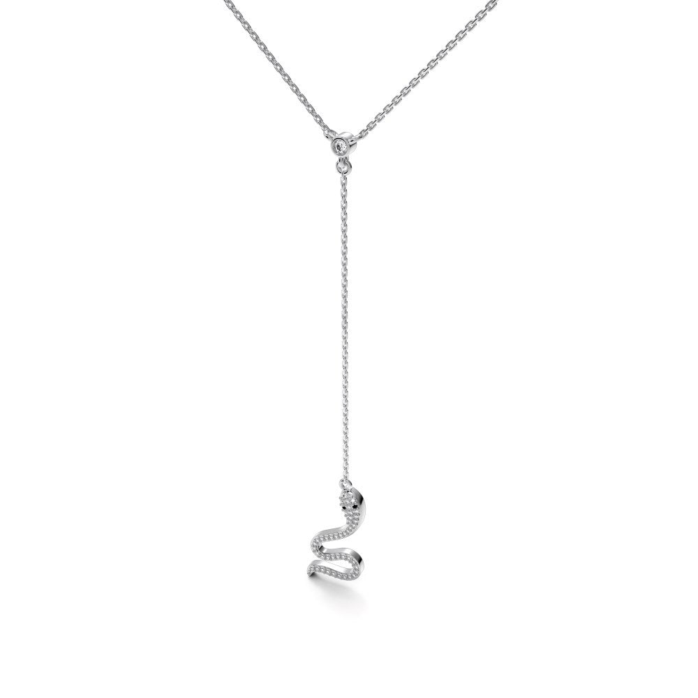 Silver S925 White Round Zirconium Inlaid Black Eye Snake Pendant Necklace