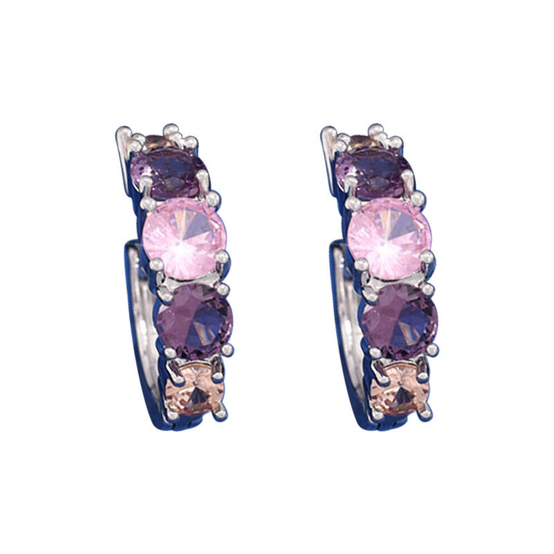 Inlaid Color Zircon Earrings Purple